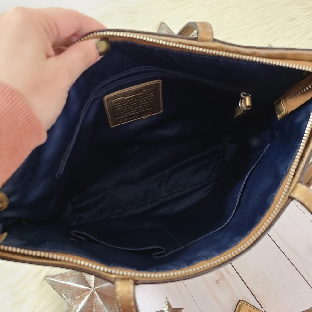 Coach 15588 Signature Legacy Stripe Gold Leather Tote bag Y2K rainbow